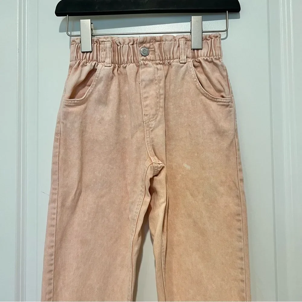H&M Girl’s Relaxed Fit Elastic Waist Pull-on Jeans Pink Acid Washed Size 10